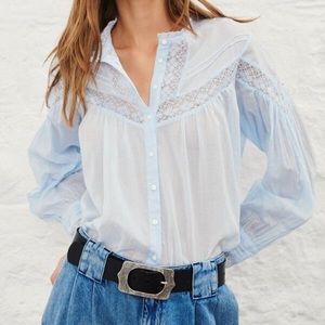 BA&SH Irene lace shirt - blue - size 0